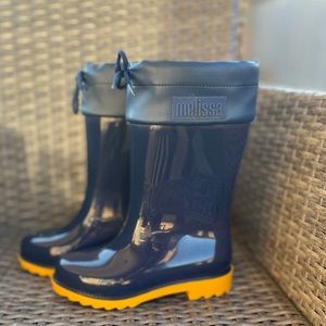 Melissa Wellingtons Kids Girls Rain Boots Blue Yellow Rubber SIZE 1 US